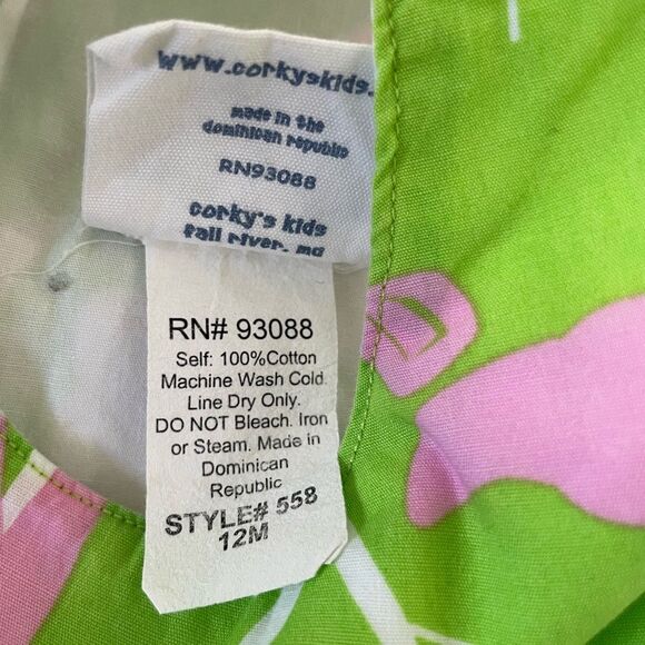 Corky's kids Dress Green With Pink Flamingo Size 12Months - Picture 5 of 5